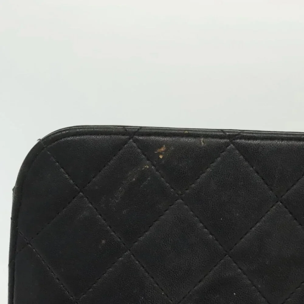 CHANEL Matelasse iPad Case Lamb Skin Black Silver CC Auth 141696